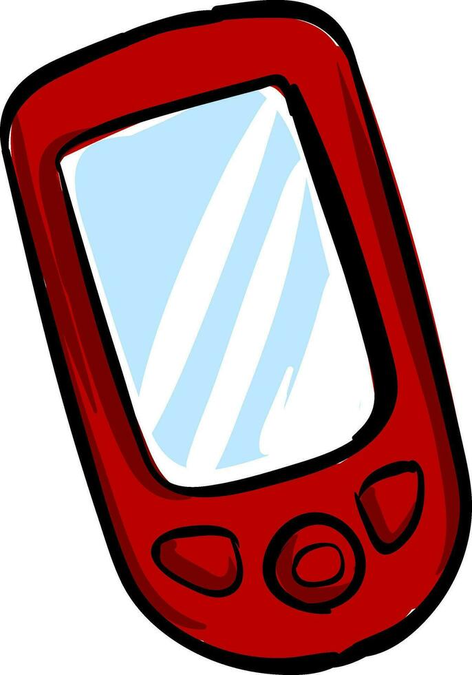 Drawing of a small red mobile phone, old model, vector or color illustration