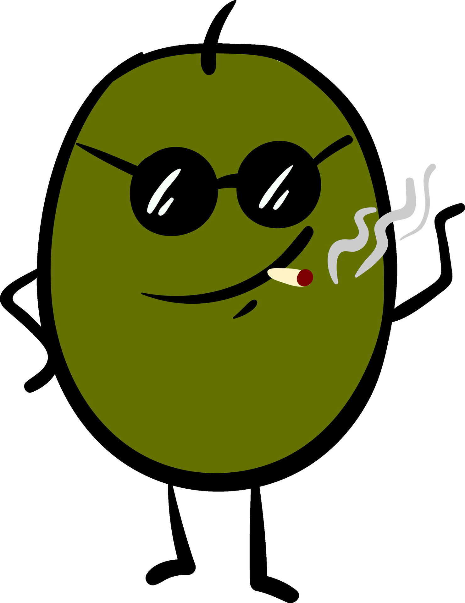 Emoji of the green olive in sunglasses smoking a cigarette, vector or