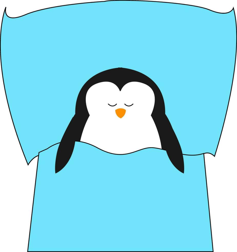 Cartoon picture of the cute little penguin, sleeping, viewed from the front, vector or color illustration