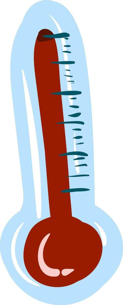 Drawing of a big blue thermometer with a white exclamation mark, vector or color illustration