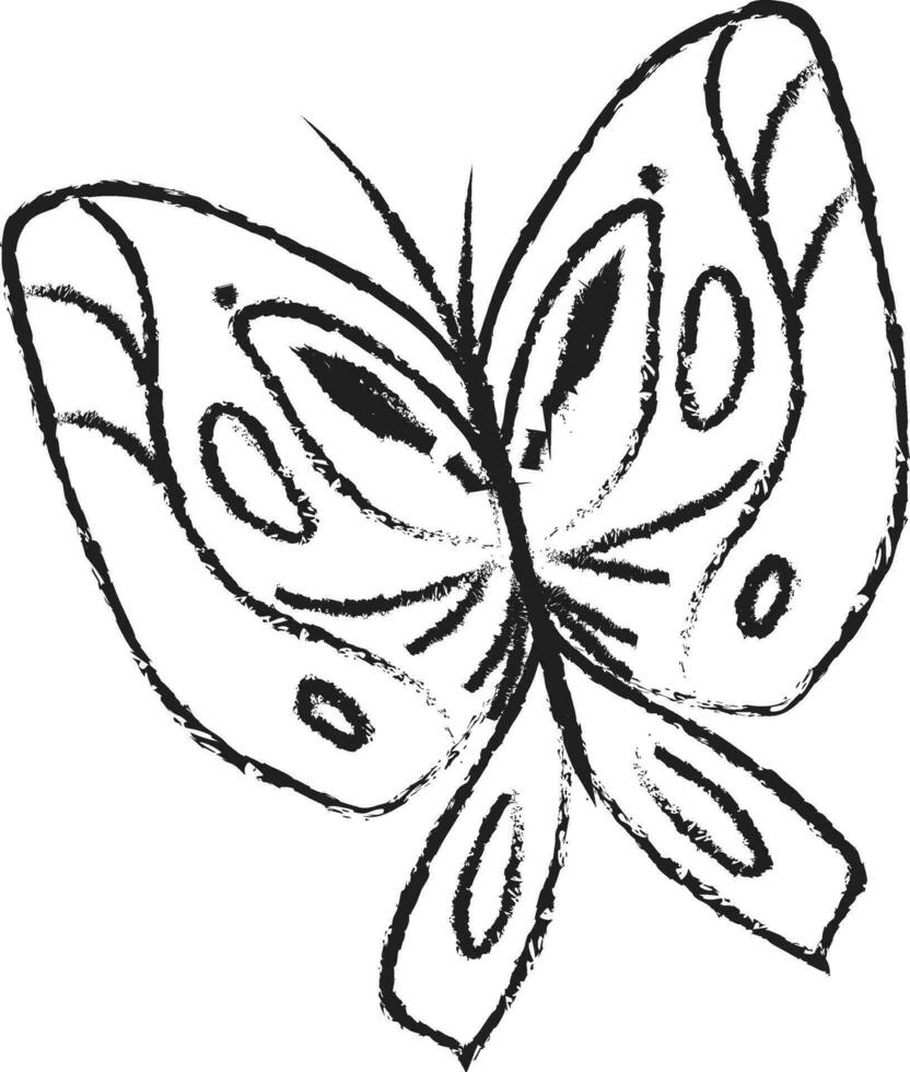 bosquejo de un negro y blanco mariposa aislado en blanco antecedentes visto desde el frente, vector o color ilustración