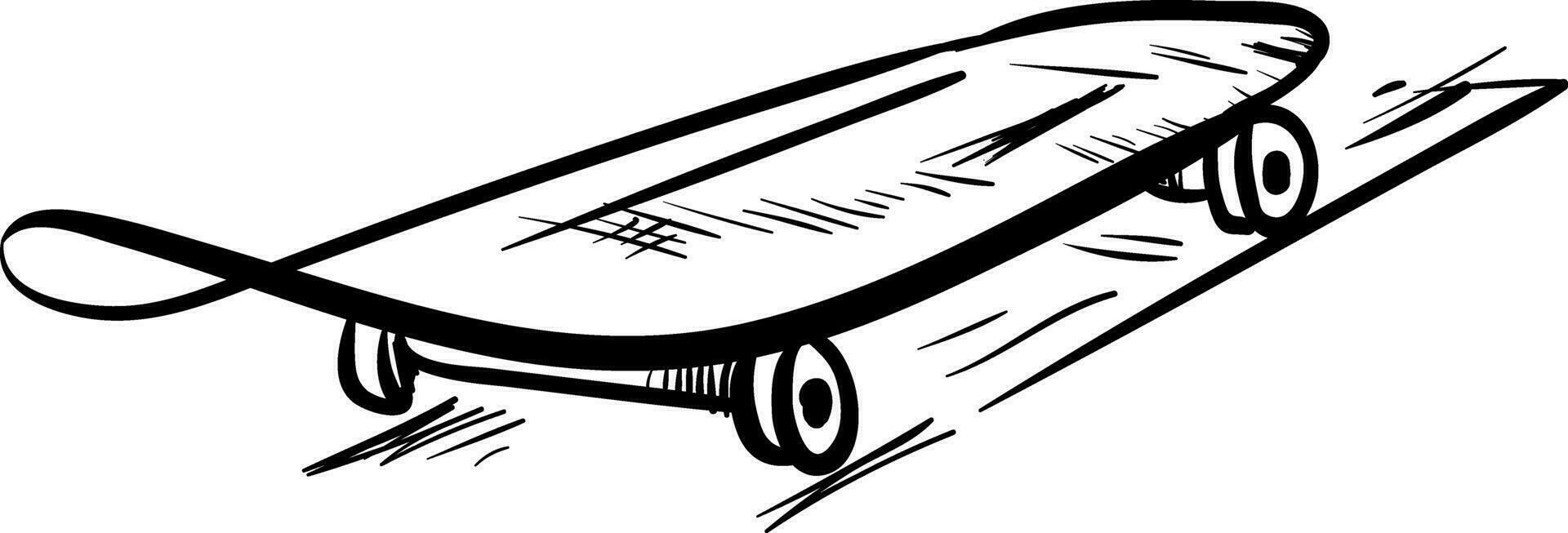 Sketch drawing of the skateboard in black and white over white background, vector or color illustration