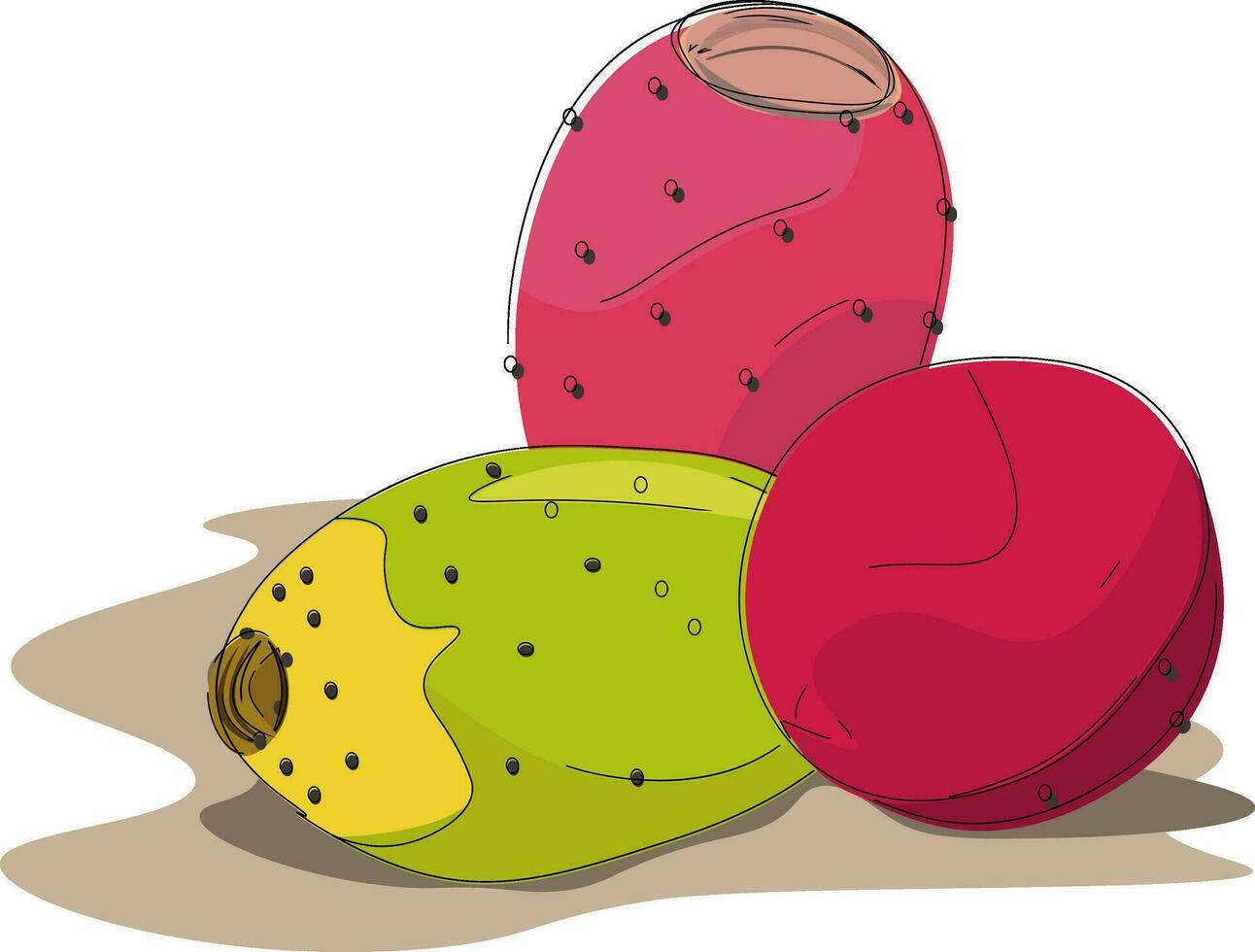 Clipart of the prickly pear fruits in red and green colors, vector or color illustration