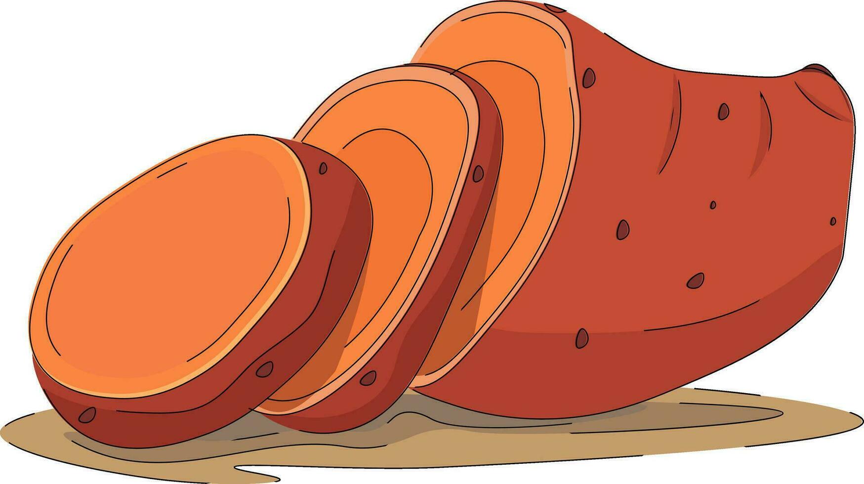 Cartoon picture of the sweet potato half-cut into slices, vector or color illustration