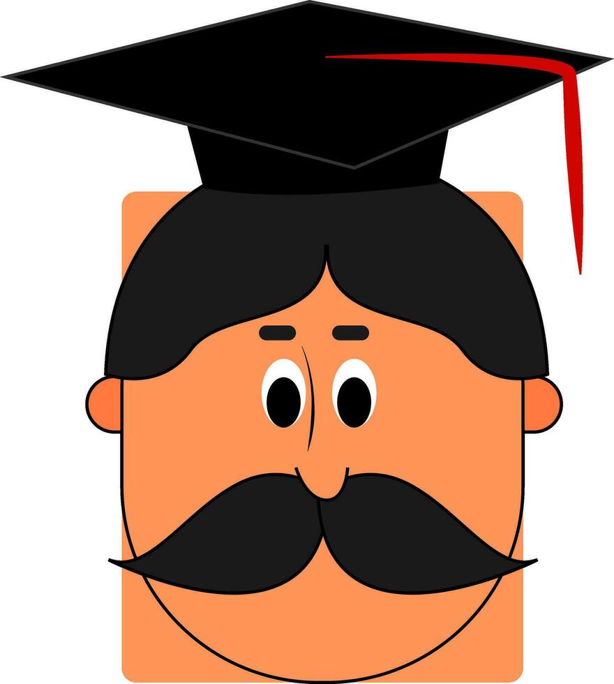 Cartoon face of a professor wearing a hood, vector or color illustration