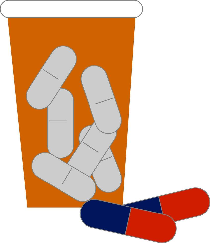 clipart de el medicamentos en y fuera de el inteligente píldora marrón envase, vector o color ilustración