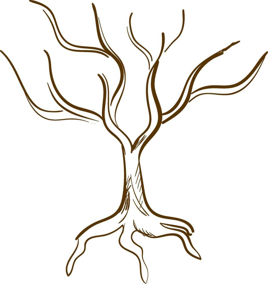 Sketch drawing of the tree in brown color, vector or color illustration