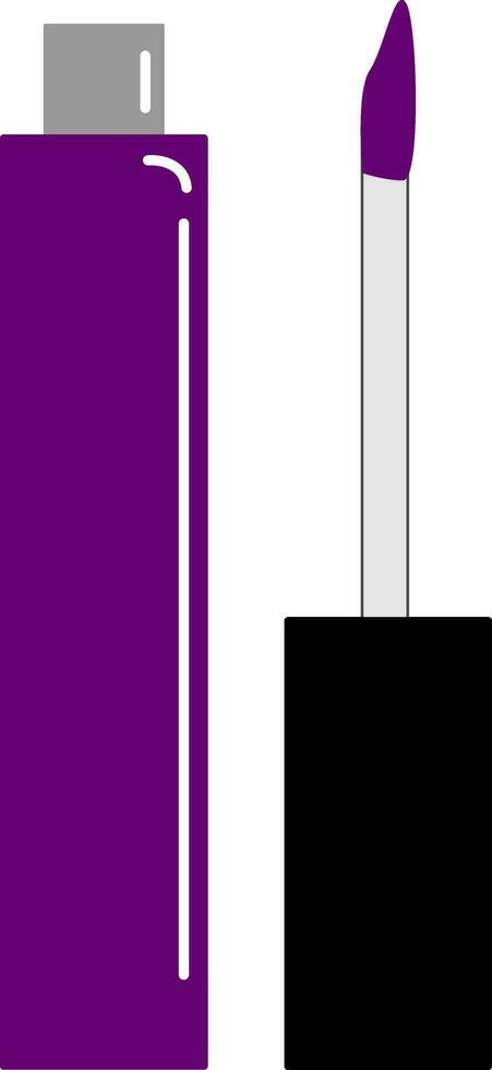 Clipart of a purple-colored lip gloss left opened and a black cap over white background, vector or color illustration