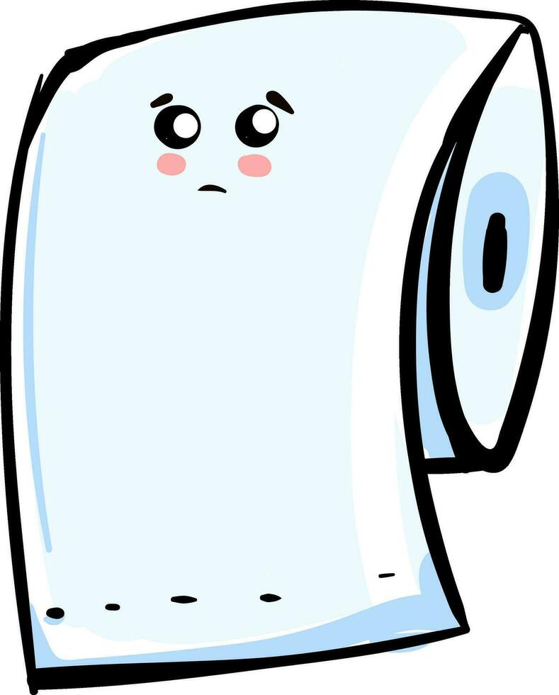 Emoji of a sad blue-colored bundle of toilet papers, vector or color illustration