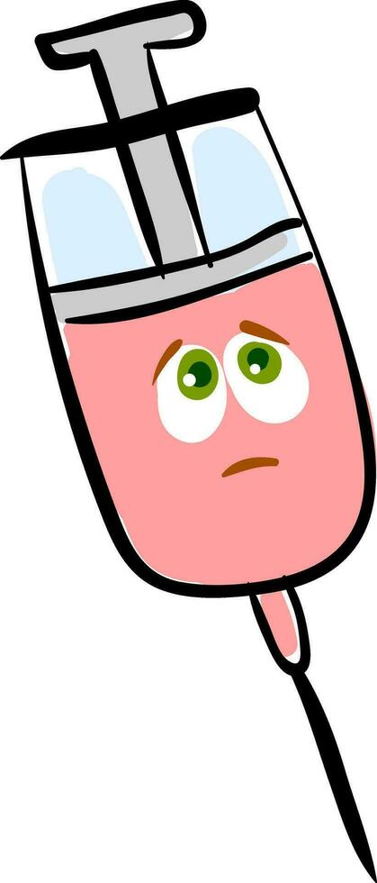 Emoji of a sad medical syringe, vector or color illustration