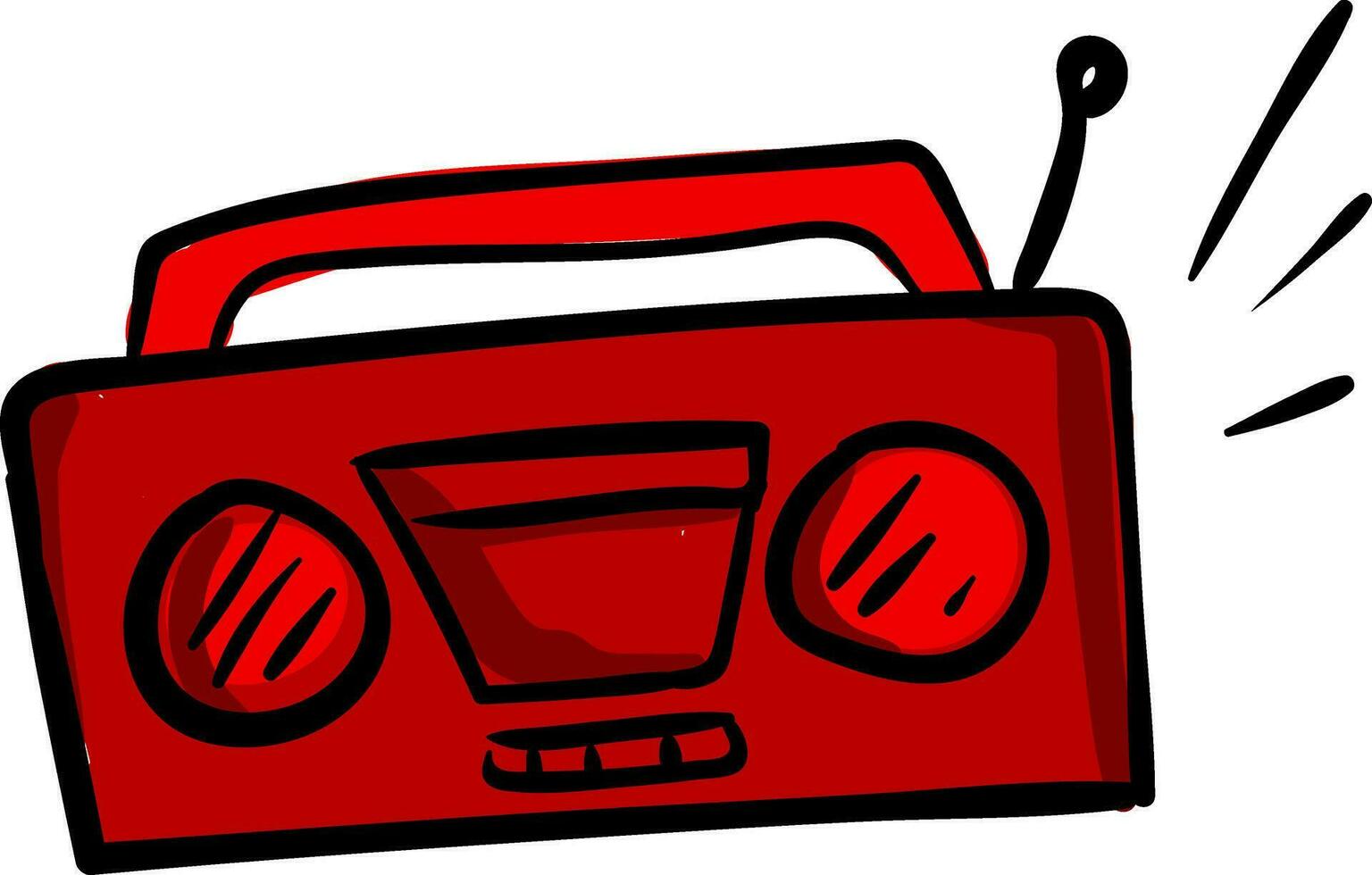Clipart of the red radio cassette player old model set isolated on white background, vector or color illustration