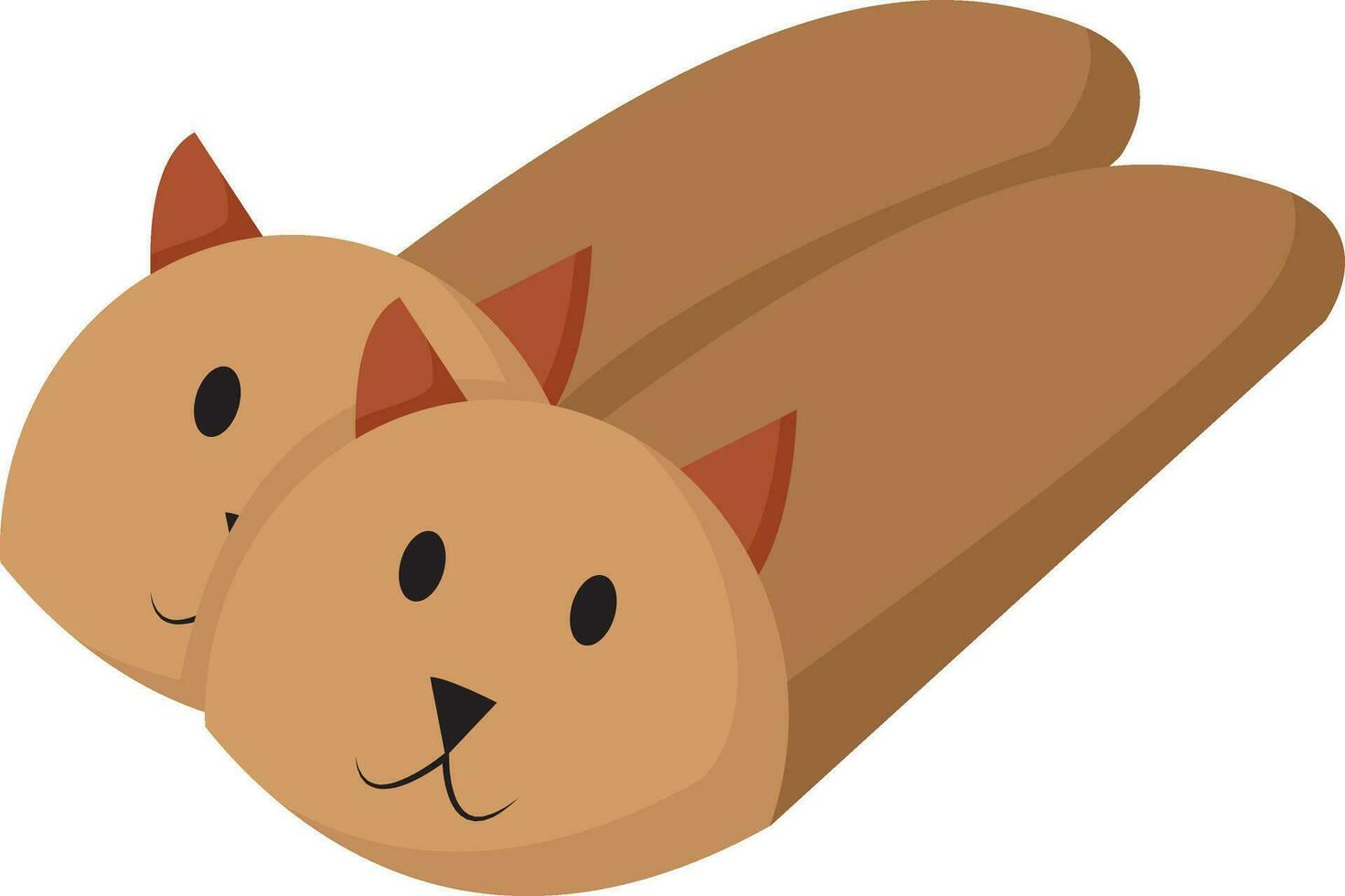 Clipart of a pair of closed toe slippers with the face of a pussy cat, vector or color illustration