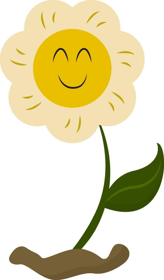 Emoji of a smiling yellow flower, vector or color illustration