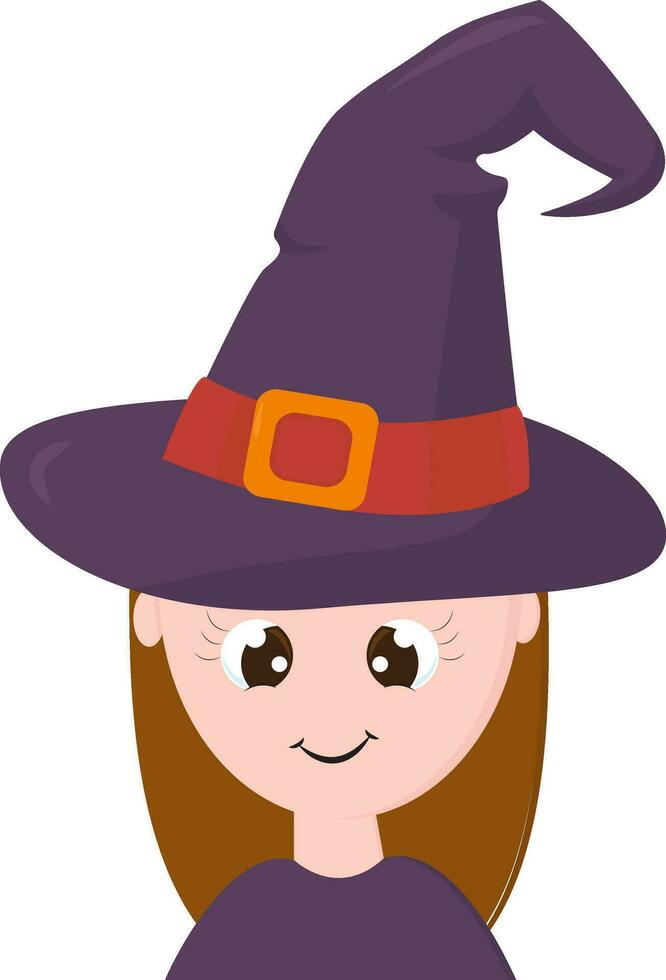 Clipart of a cute little witch set isolated white background viewed from the front, vector or color illustration