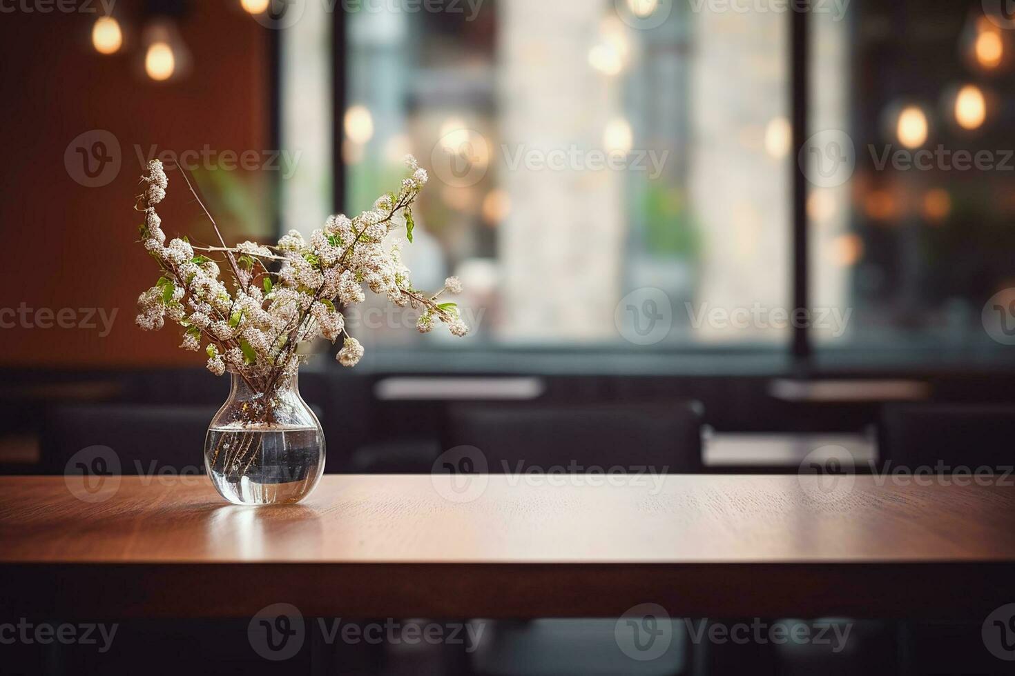 AI generated Elegant Minimalist Table Setting in Upscale Restaurant with Soft Bokeh Background photo