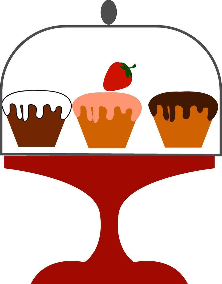 Three cup cakes , vector or color illustration