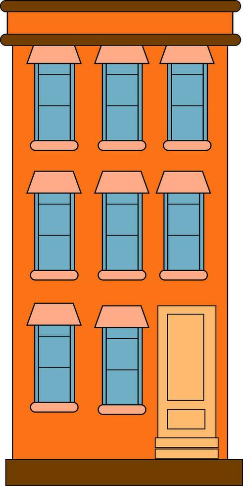 A three storey orange building, vector or color illustration