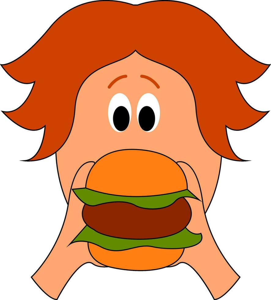 Guy with burger , vector or color illustration