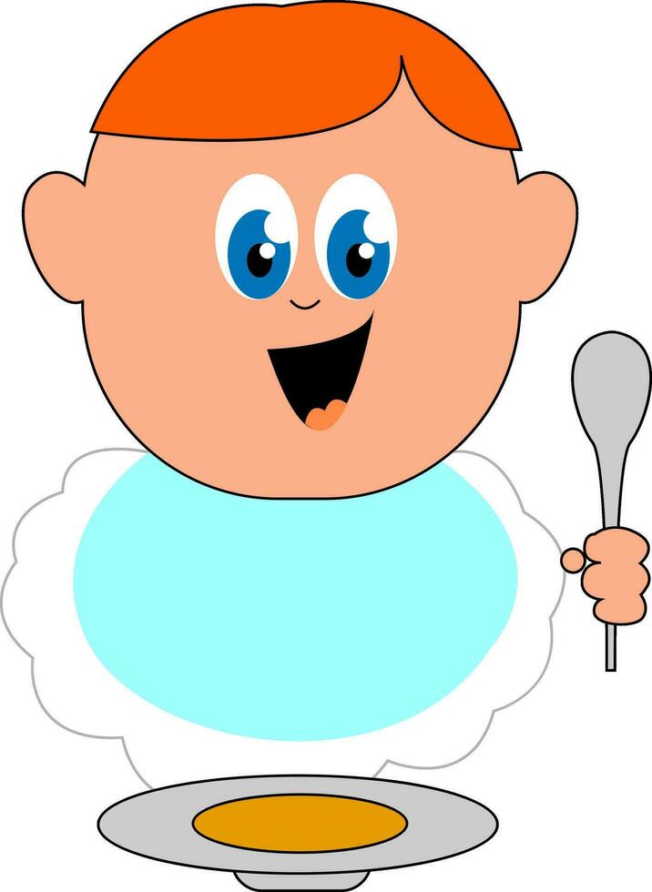 baby boy eating , vector or color illustration