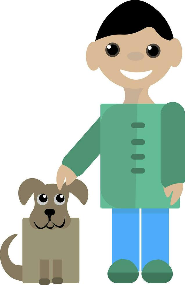 Boy with his pet , vector or color illustration