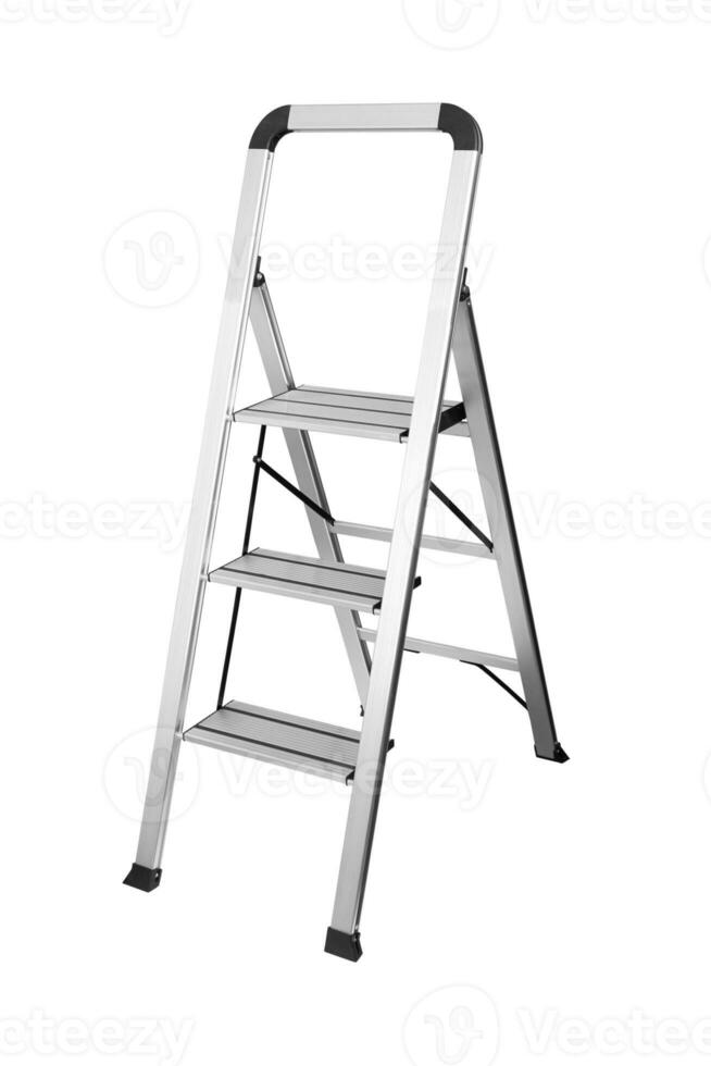 Metal ladder on white photo