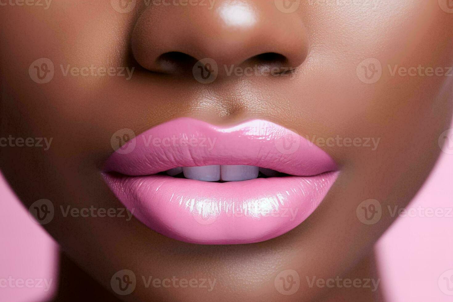 AI generated black womans lips with pastel color lipstick close up macro detail, beauty shot photo