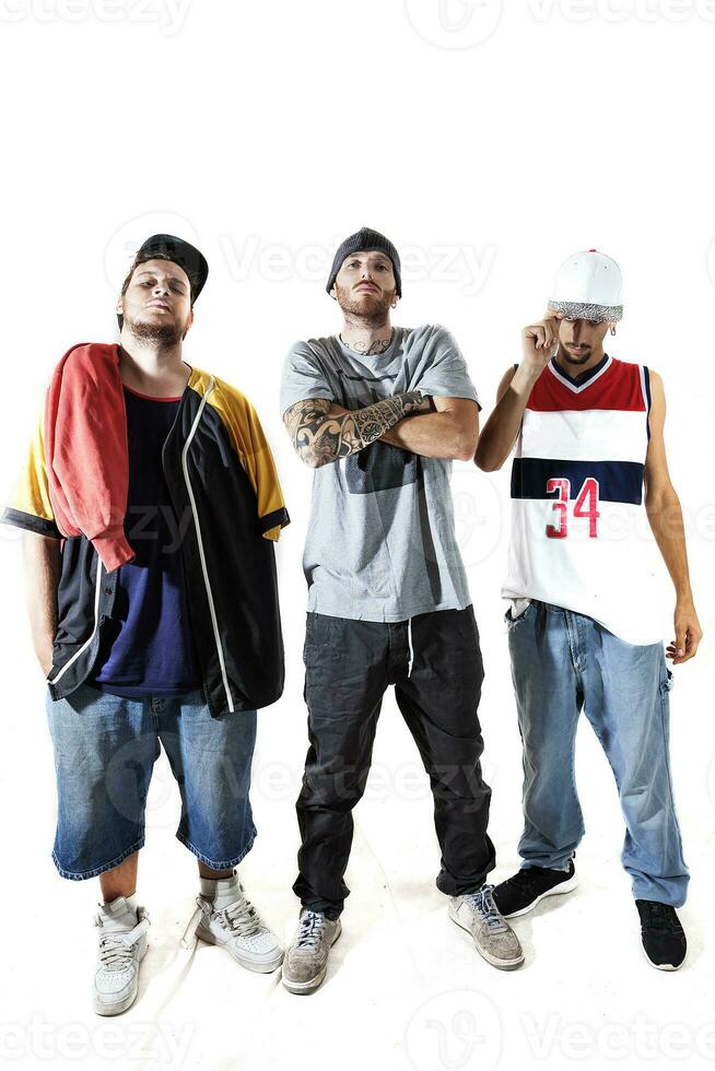 group of three rappers posing in the photographic studio photo