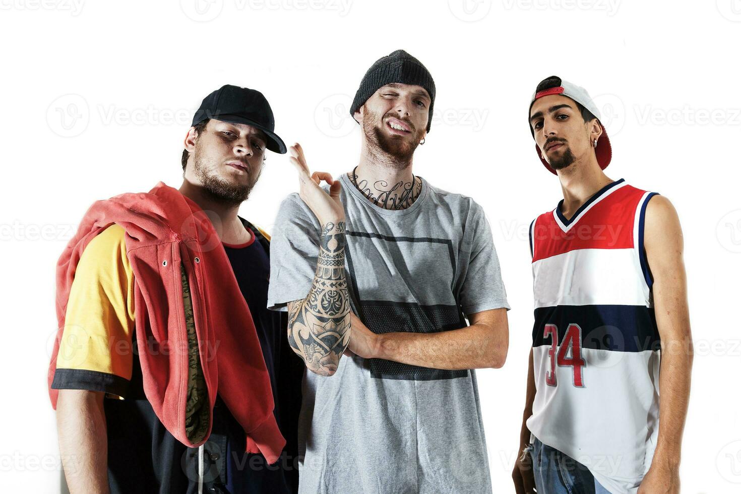 group of three rappers posing in the photographic studio photo