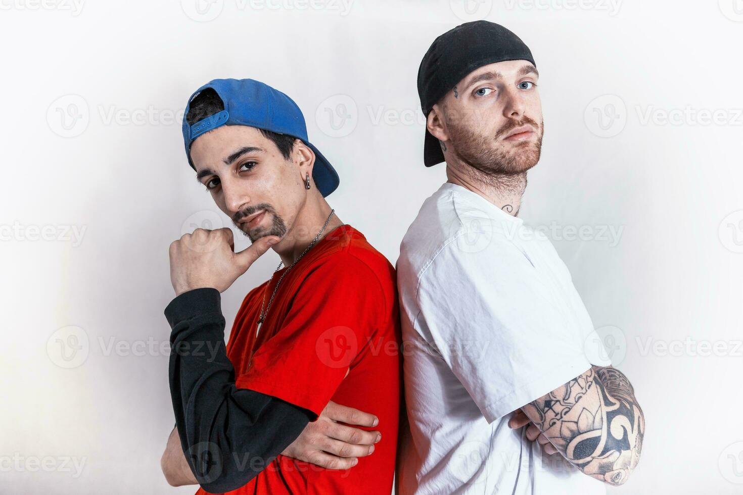 portrait of two rapper friends in the studio photo