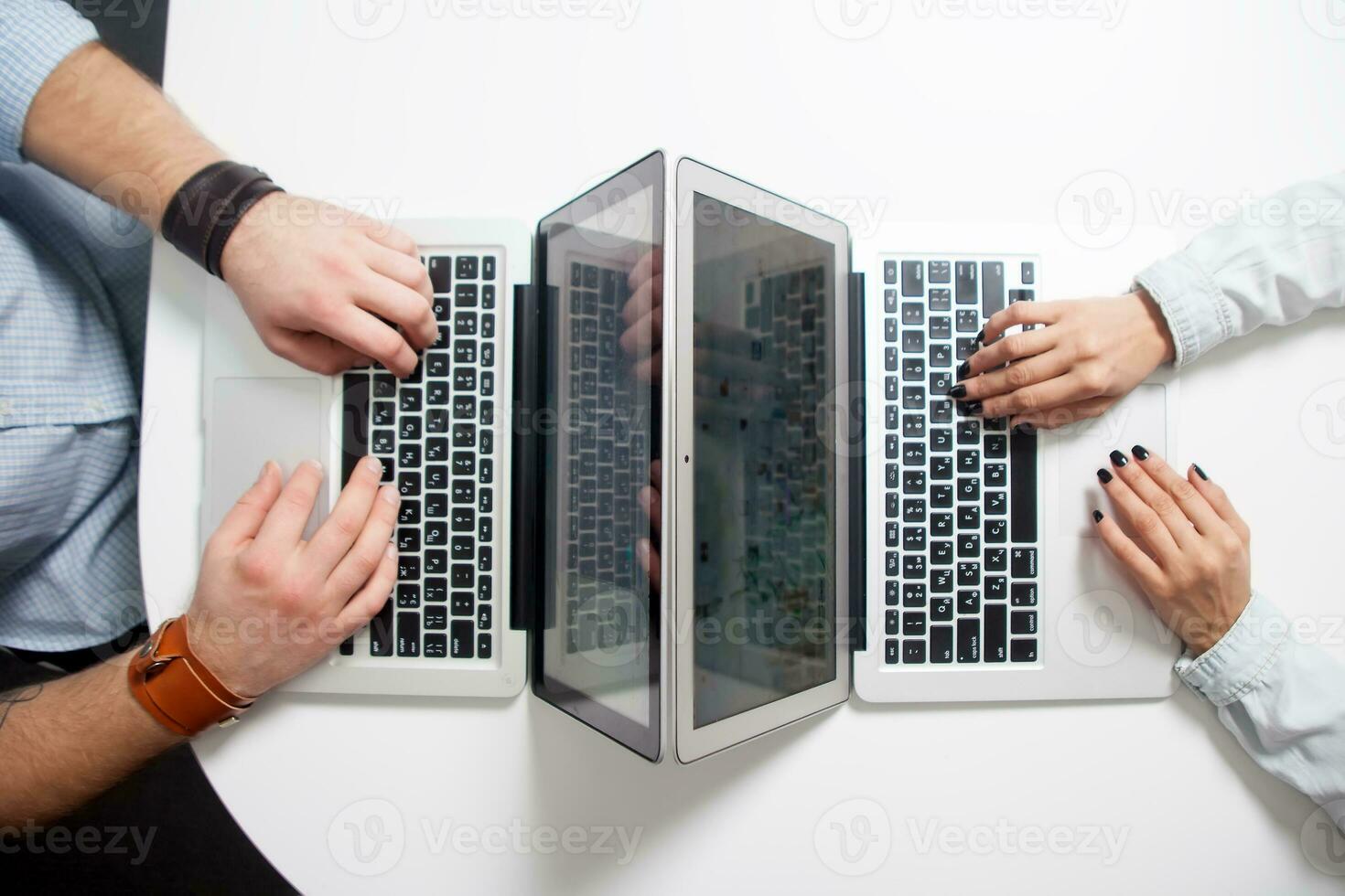 top view of  young woman man who works photo