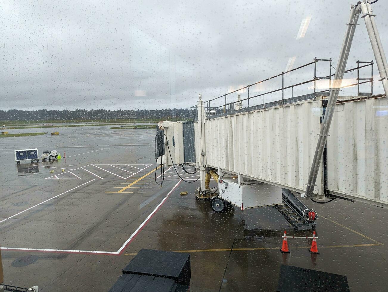 PORTLAND, USA - 12.10.2023 Interior Portland Airport. View from the window of planes and passengers boarding. photo