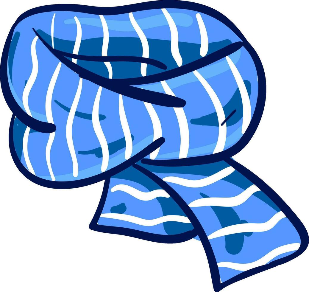 Painting of a long blue scarf with a white striped design, vector or color illustration