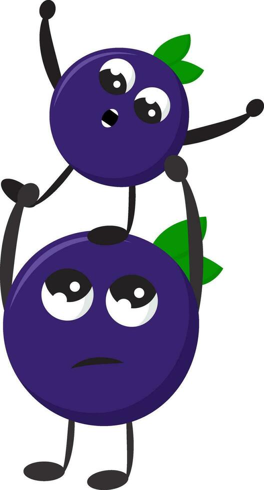 Two purple plums, vector or color illustration.