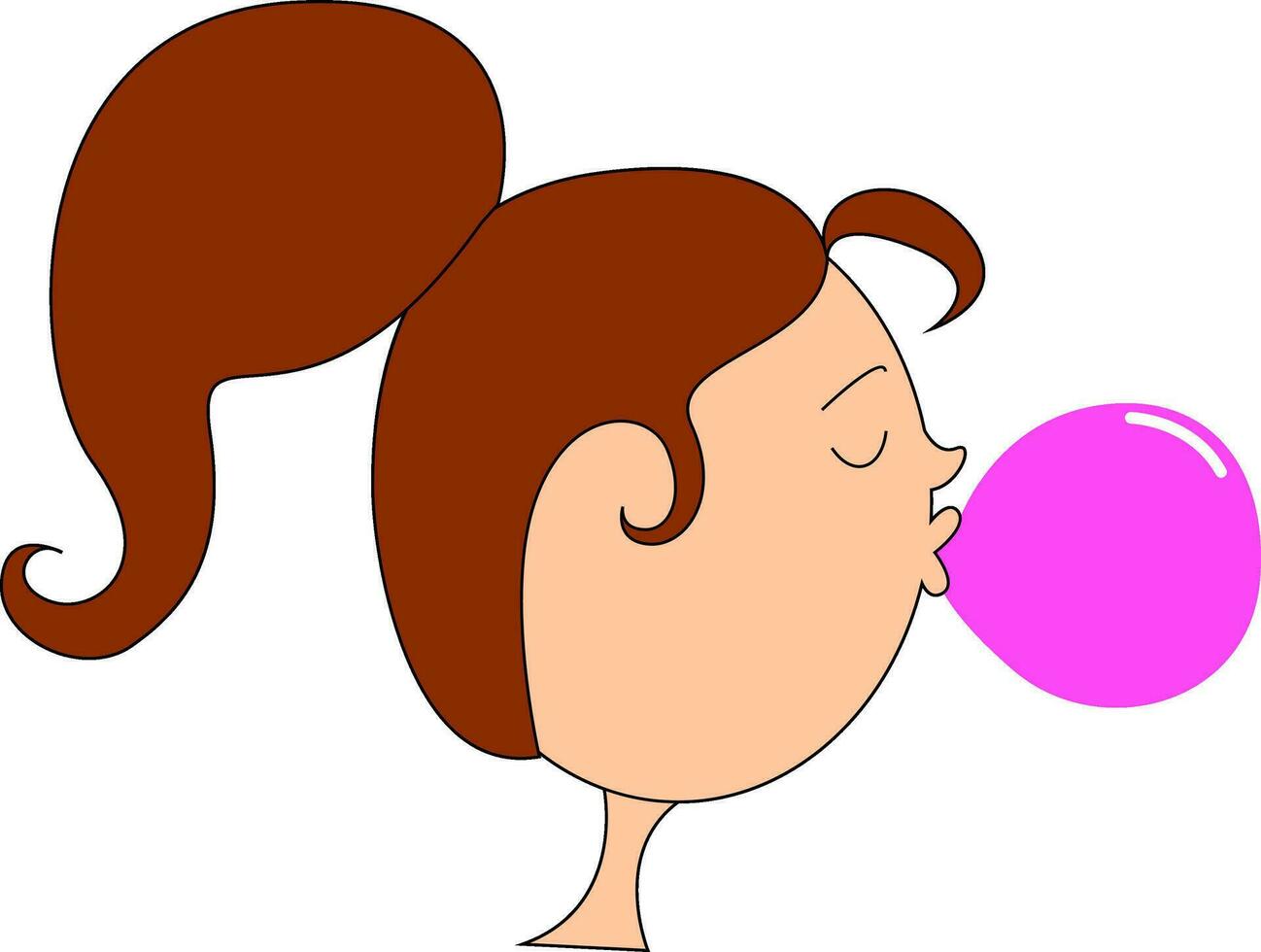 Girl chewing gum, vector or color illustration.