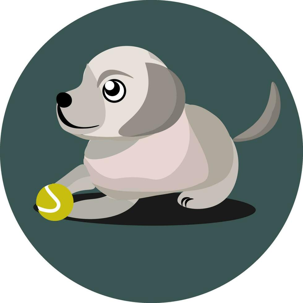 Puppy with ball, vector or color illustration.