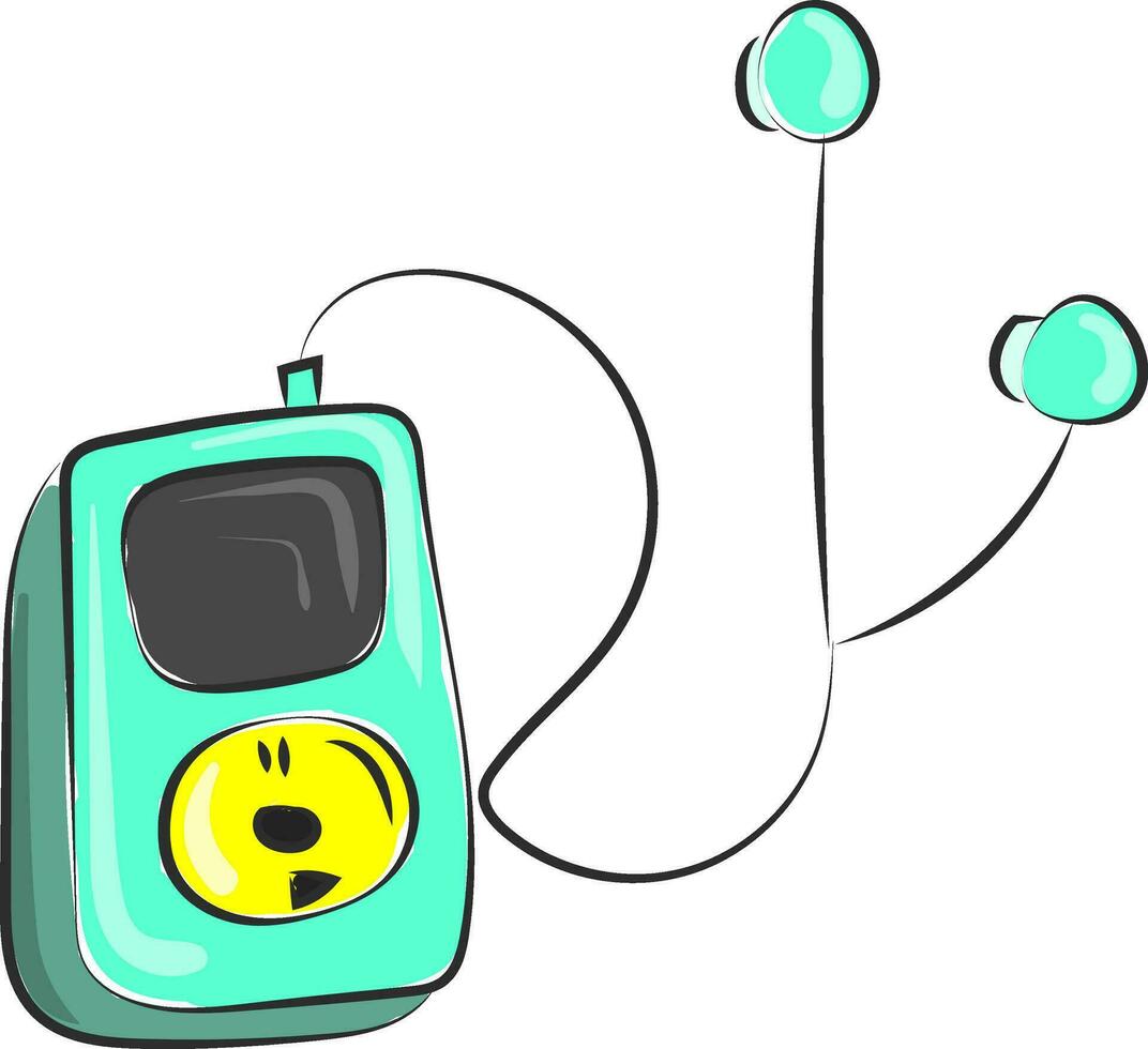 Blue music player, vector or color illustration.