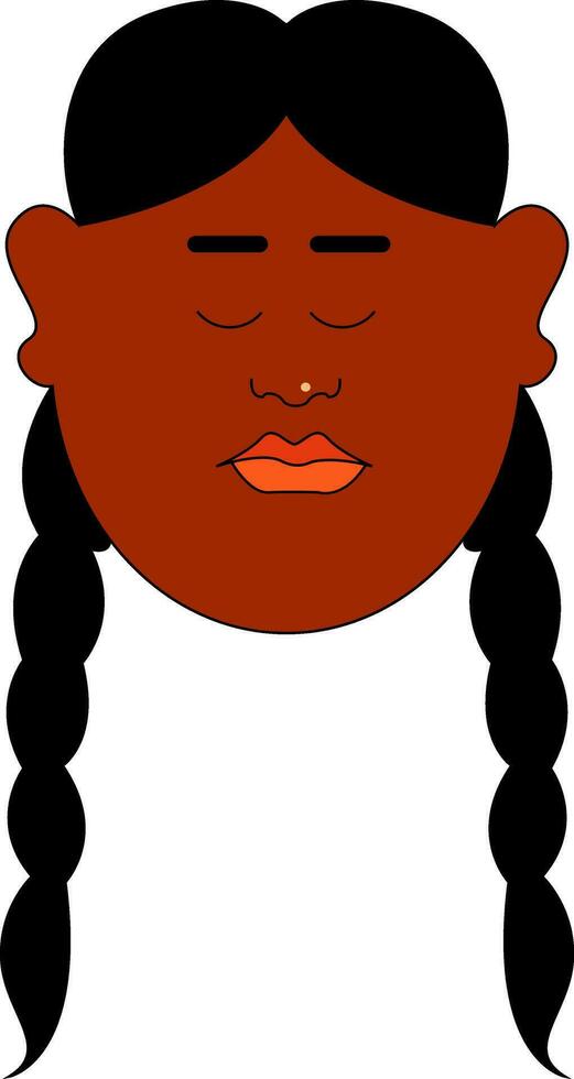 A girl in long hair with two plaits and eyes closed, vector or color illustration.