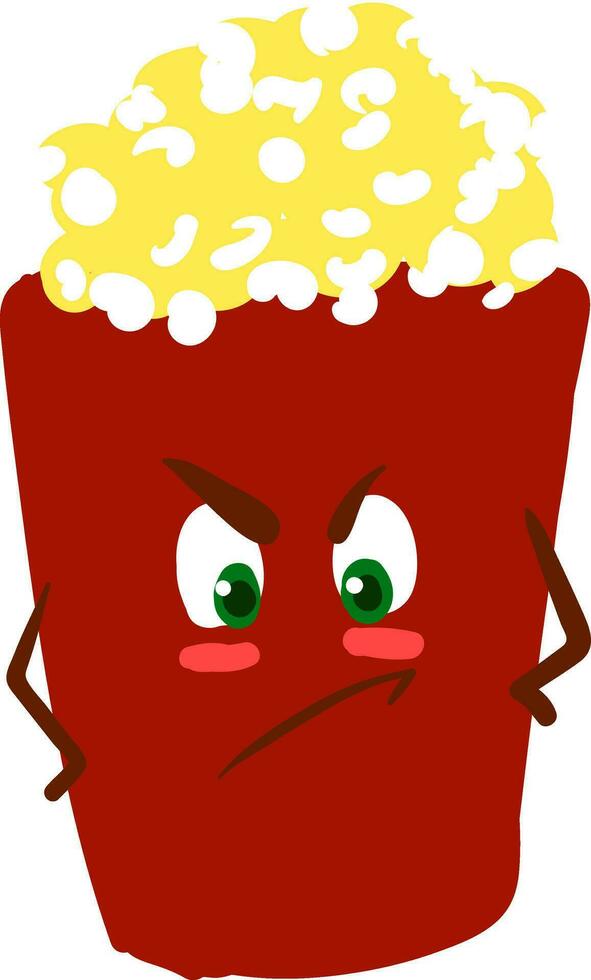 Pissed of pop corn, vector or color illustration.