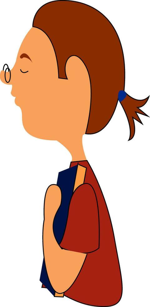 Little girl in love with book, vector or color illustration.