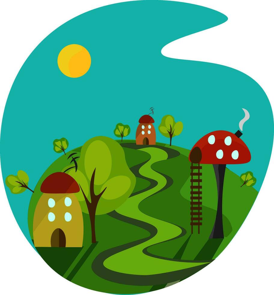 Mushroom village, vector or color illustration.