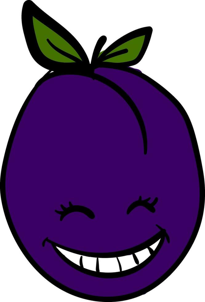 A purple smiling plum, vector or color illustration.