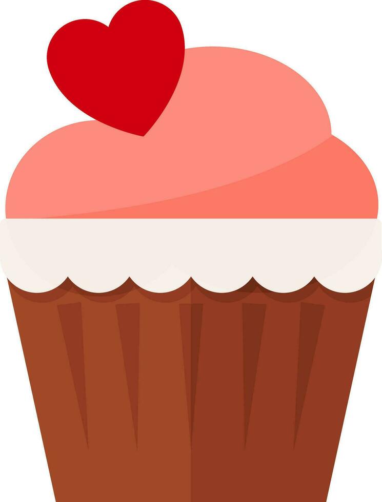Lovely tri colored cupcake with heart on top, vector or color illustration.