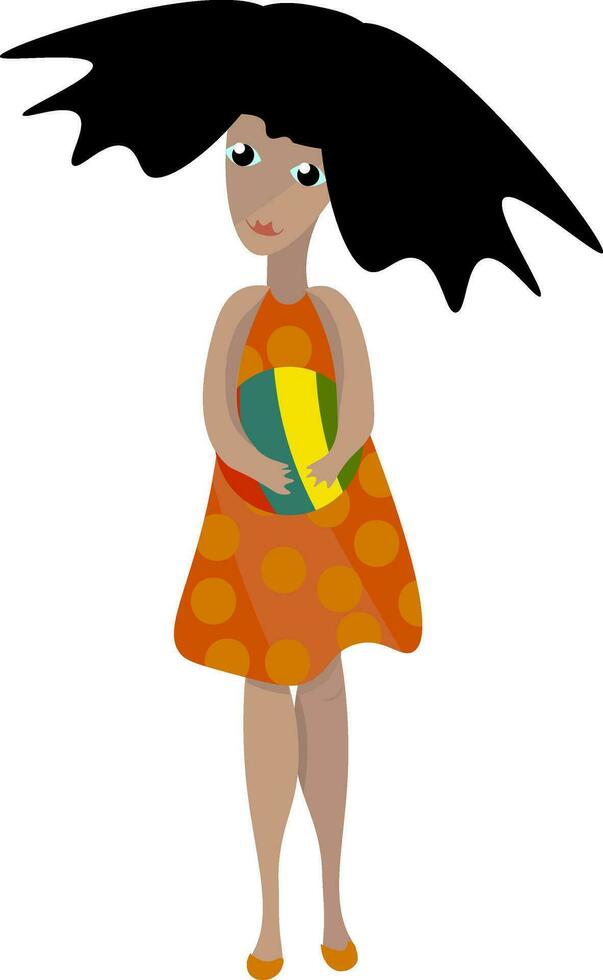 Girl and ball, vector or color illustration.