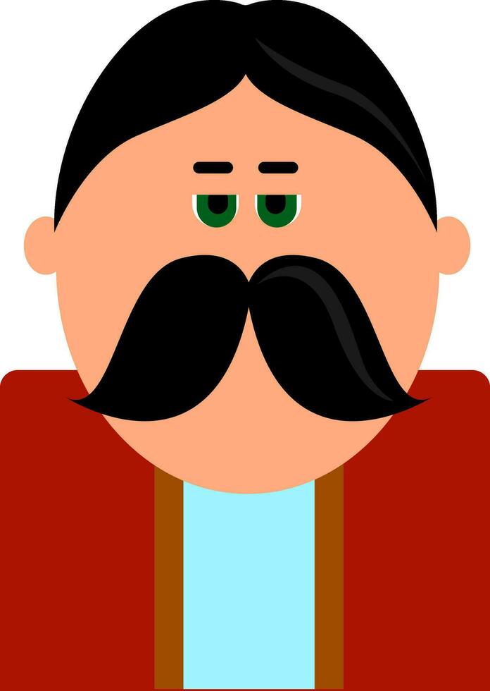 A man with big fat moustache wearing red colored coat, vector or color illustration.