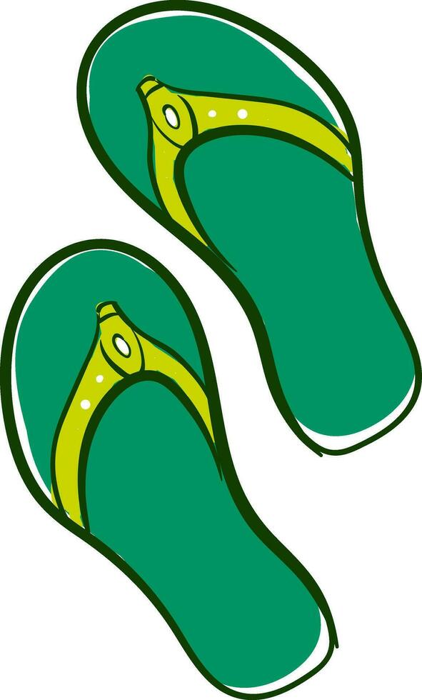 Green slippers, vector or color illustration.