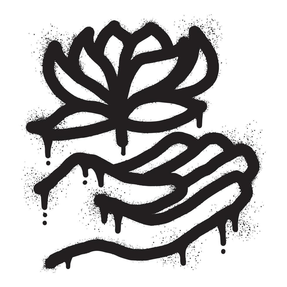 Rose graffiti on hand with black spray paint vector