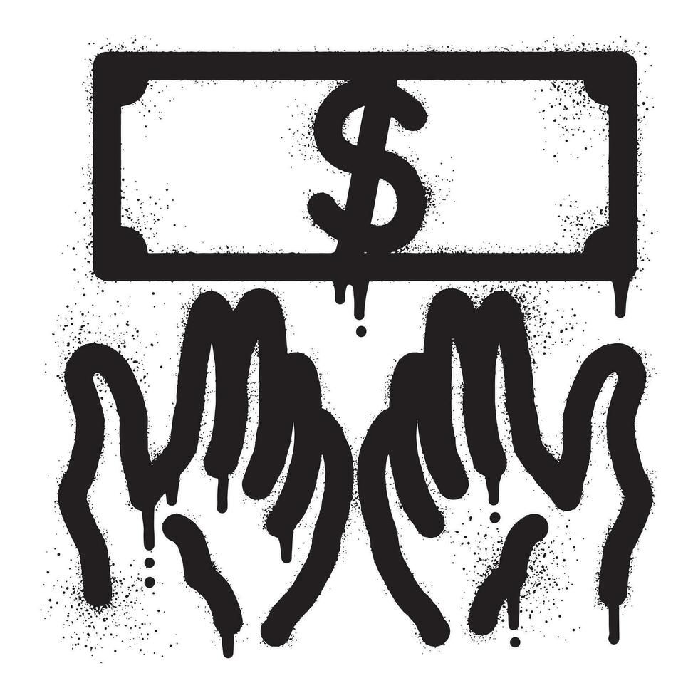 Money graffiti in hand with black spray paint vector