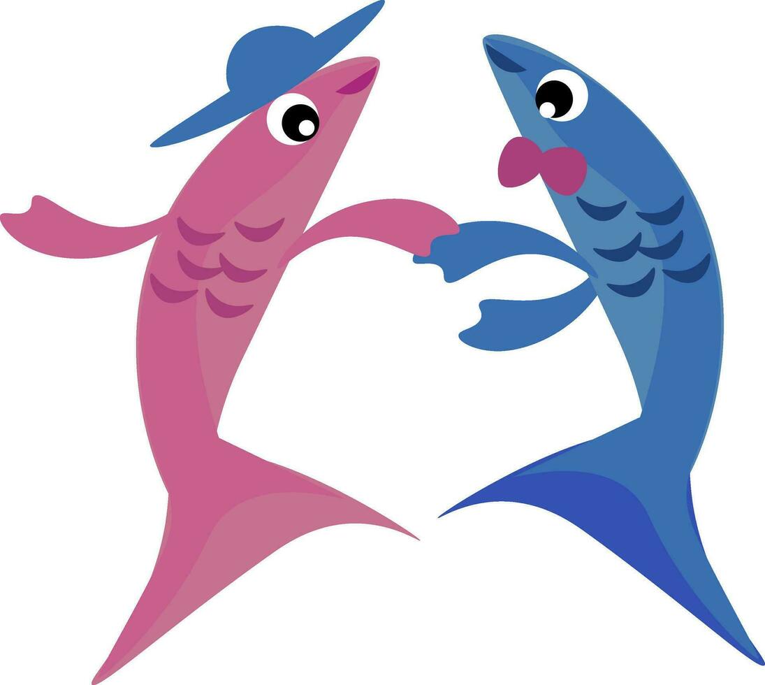 Image of dancing fish - two fishes dancing, vector or color illustration.
