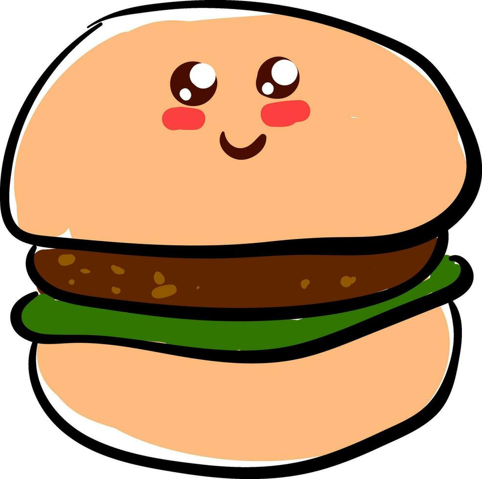 imagen de linda hamburguesa, vector o color ilustración.
