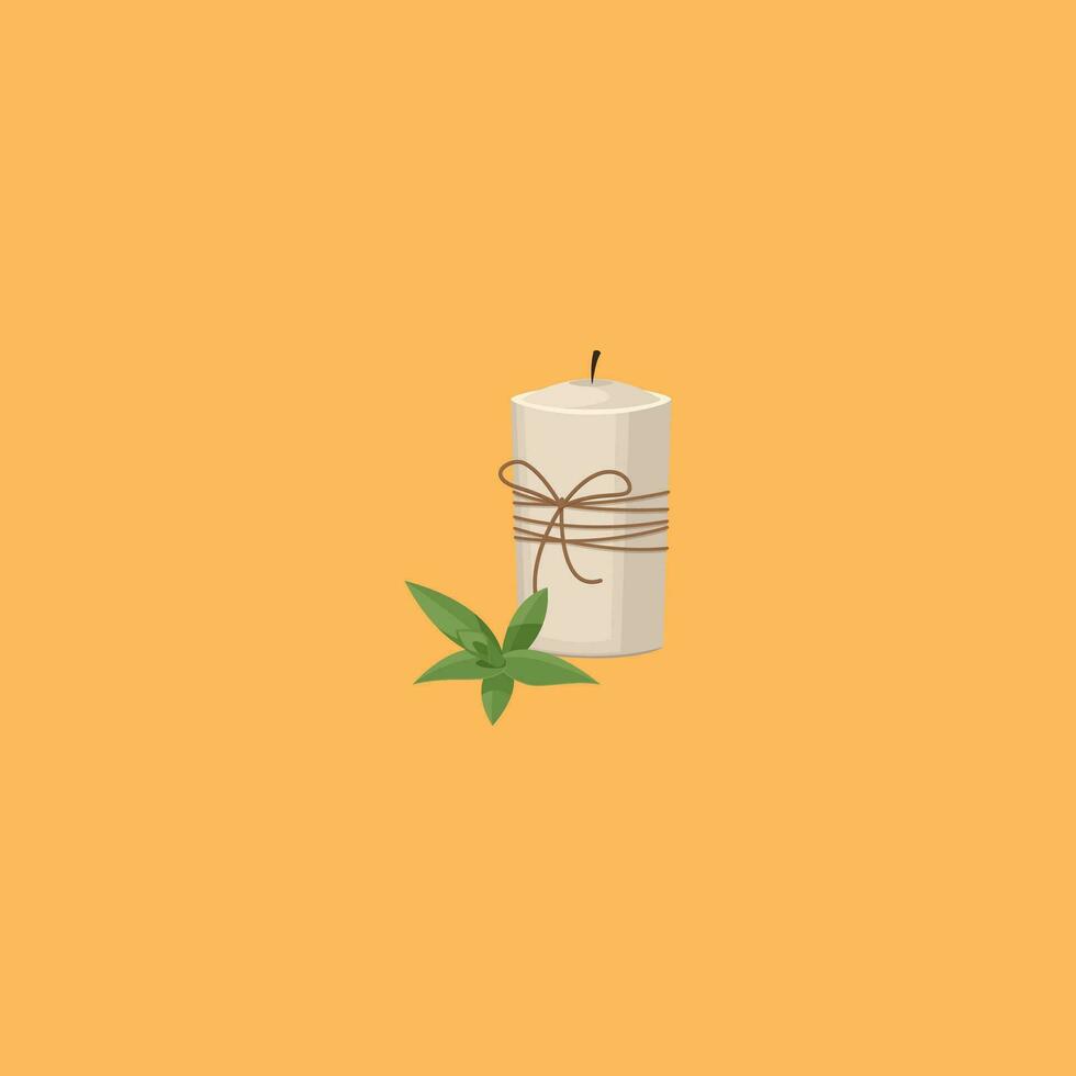 Image of candle with leaf, vector or color illustration.